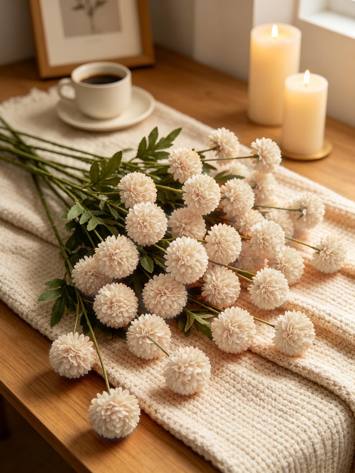 Fake Silk Chrysanthemum, Light Taupe, 10 Pcs