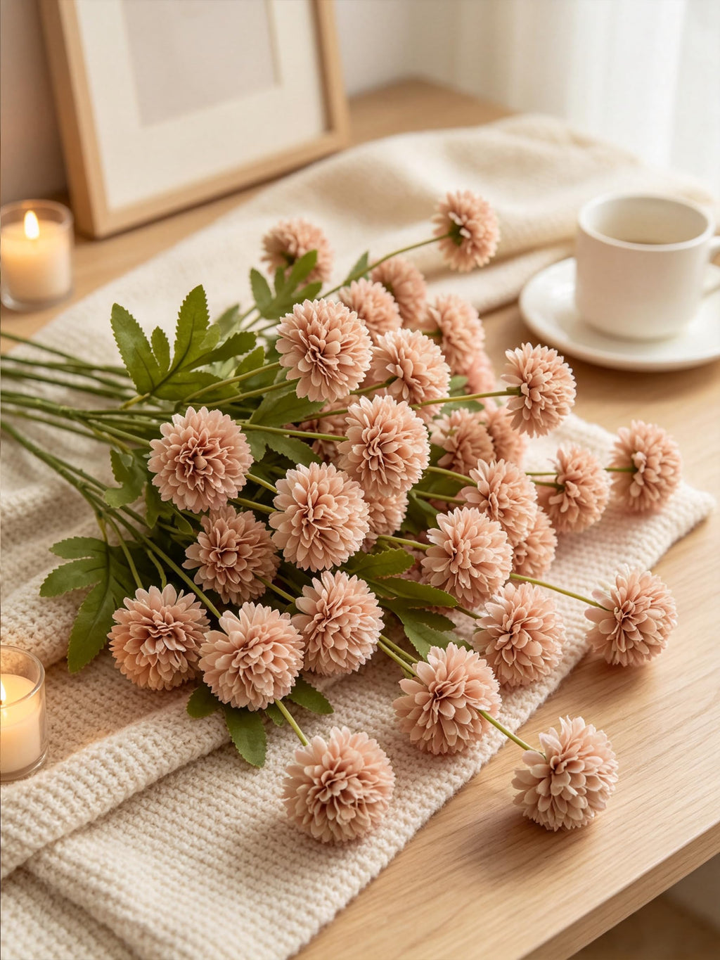 Fake Silk Chrysanthemum, Light Taupe, 10 Pcs