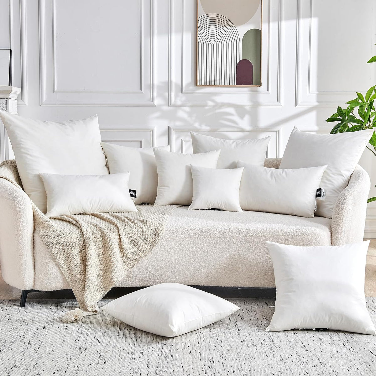 TOPGREEN Feather Down Throw Pillow Inserts 18 x 18, Set of 2, 100% Organic Cotton Shell, Soft Decorative Square Pillows Insert for Living Room Sofa, Couch, or Bed (White)