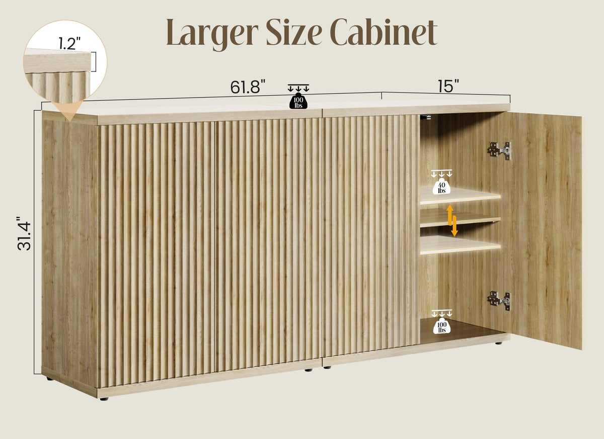 Fluted Buffet Cabinet with Storage Sideboard with 2 Doors & Adjustable Shelf