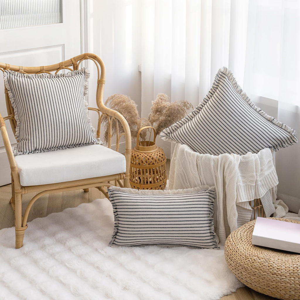 YEENAASY Throw Pillow Covers 18x18 Boho Striped Pillow Cases with Tassel