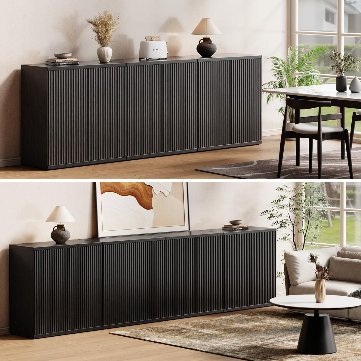 Fluted Buffet Cabinet with Storage Sideboard with 2 Doors & Adjustable Shelf