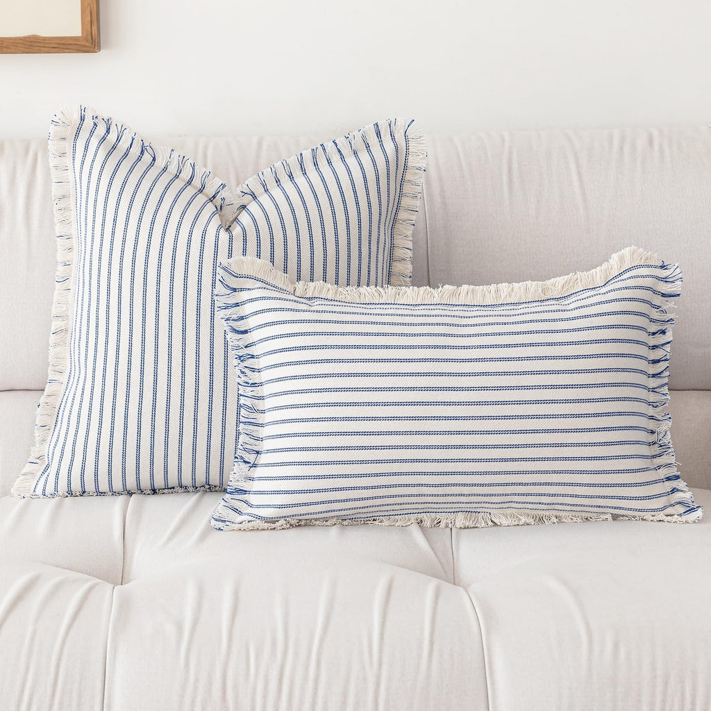 YEENAASY Throw Pillow Covers 18x18 Boho Striped Pillow Cases with Tassel