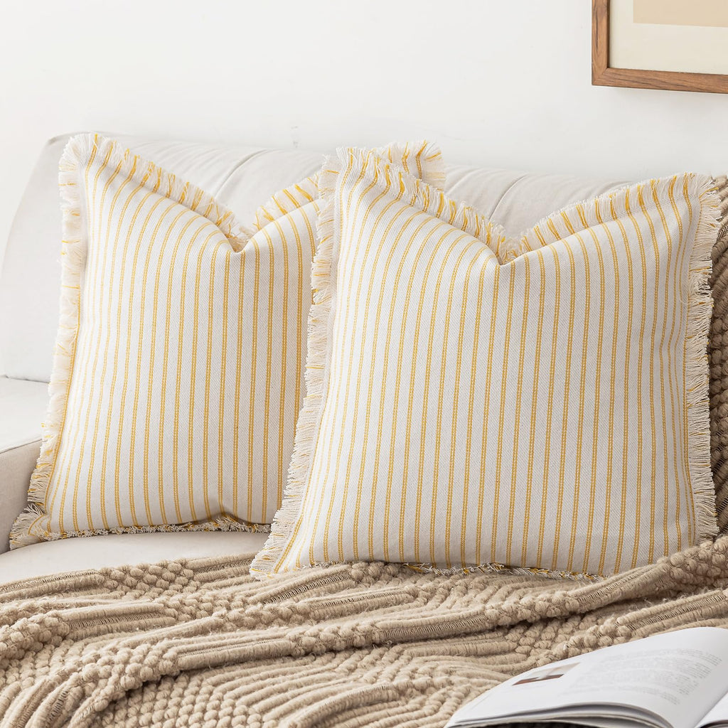 YEENAASY Throw Pillow Covers 18x18 Boho Striped Pillow Cases with Tassel