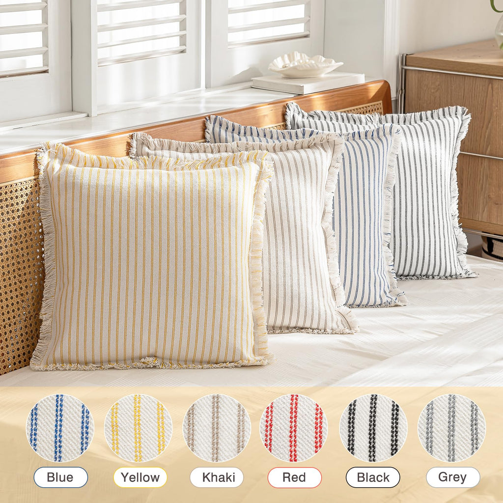 YEENAASY Throw Pillow Covers 18x18 Boho Striped Pillow Cases with Tassel