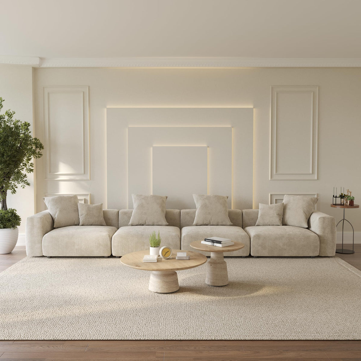 WJShome Cloud Couch Modular Sectional Sofa,141.73inch L Shaped Couch,Oversized Corduroy Couches with Ottoman and Pillows, Beige 4 Seaters Cushion Covers Removable& Washable