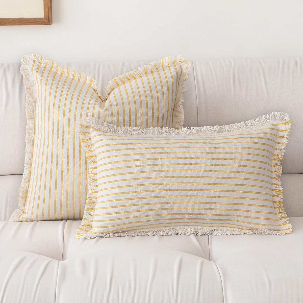 YEENAASY Throw Pillow Covers 18x18 Boho Striped Pillow Cases with Tassel