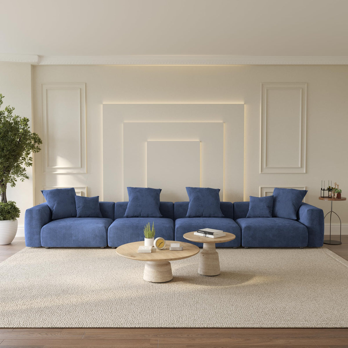 WJShome Cloud Couch Modular Sectional Sofa,141.73inch L Shaped Couch,Oversized Corduroy Couches with Ottoman and Pillows, Beige 4 Seaters Cushion Covers Removable& Washable