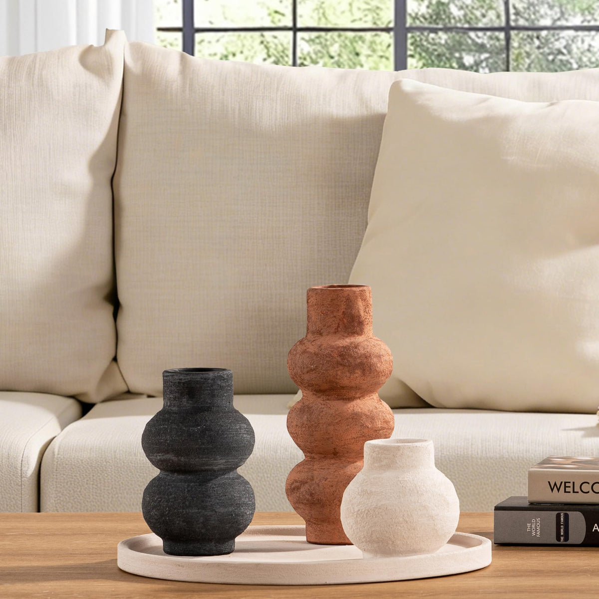 Vanselia Ceramic Vase Set of 3 Home Decor Living Room Table Decorations