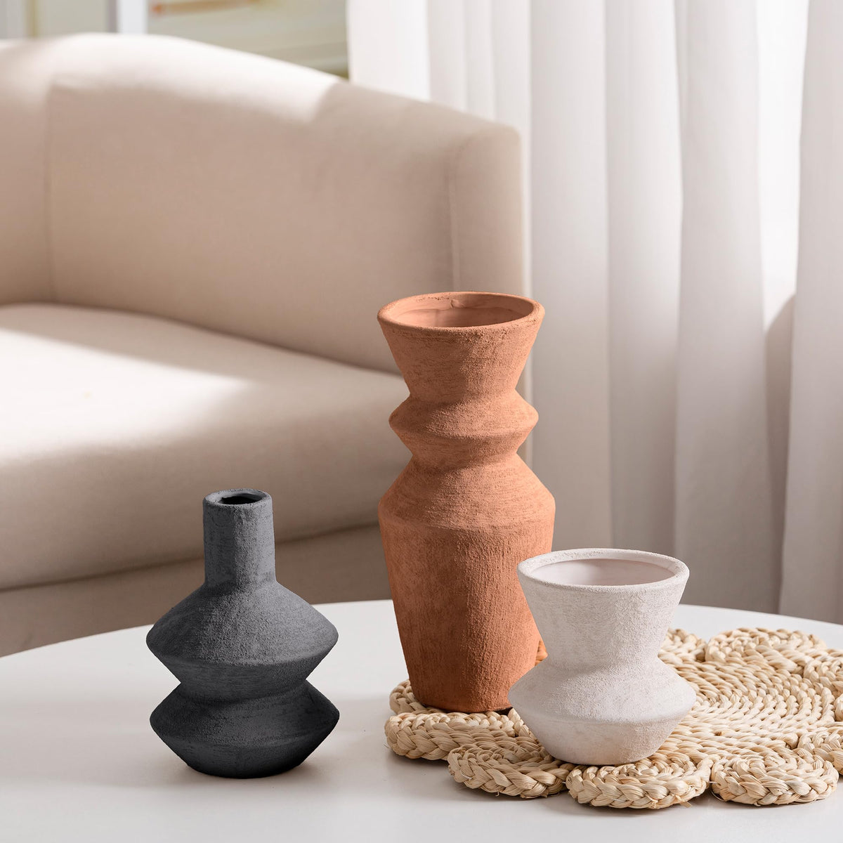Vanselia Ceramic Vase Set of 3 Home Decor Living Room Table Decorations