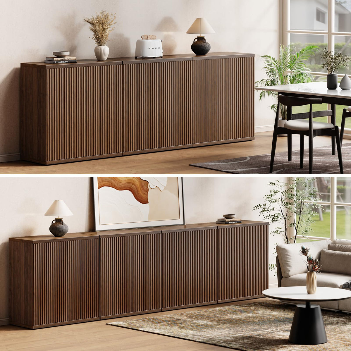 Fluted Buffet Cabinet with Storage Sideboard with 2 Doors & Adjustable Shelf