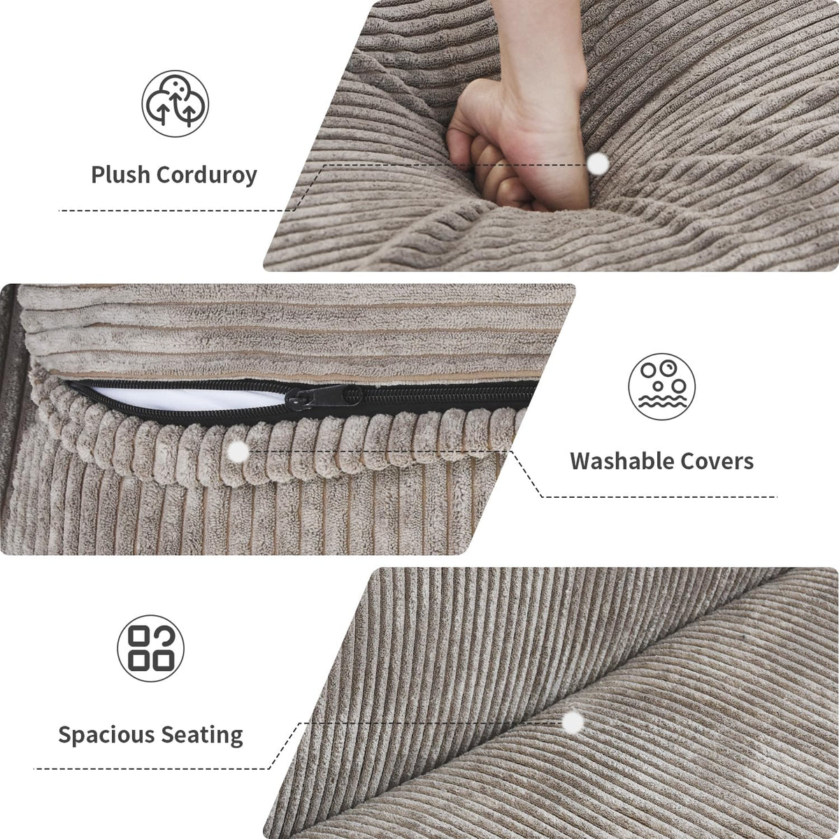 WJShome Cloud Couch Modular Sectional Sofa,141.73inch L Shaped Couch,Oversized Corduroy Couches with Ottoman and Pillows, Beige 4 Seaters Cushion Covers Removable& Washable