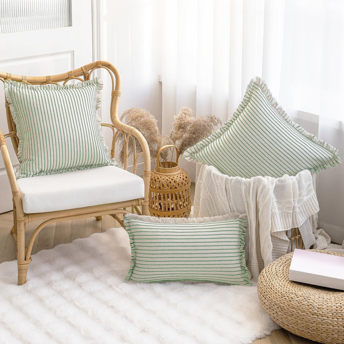 YEENAASY Throw Pillow Covers 18x18 Boho Striped Pillow Cases with Tassel