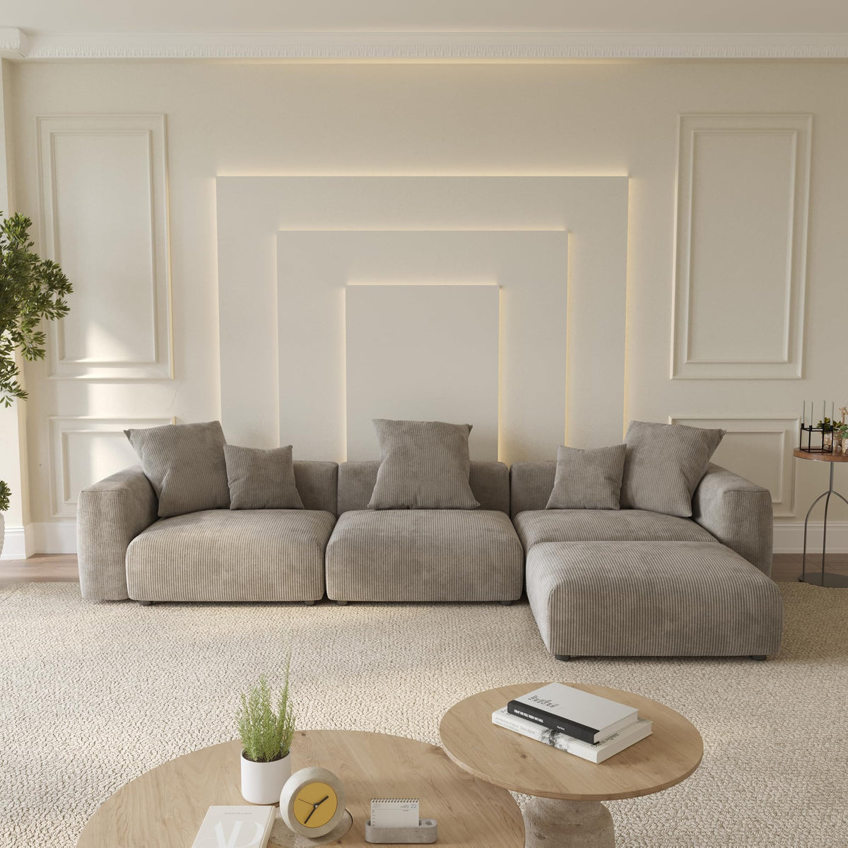 WJShome Cloud Couch Modular Sectional Sofa,141.73inch L Shaped Couch,Oversized Corduroy Couches with Ottoman and Pillows, Beige 4 Seaters Cushion Covers Removable& Washable