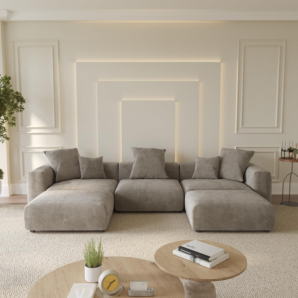WJShome Cloud Couch Modular Sectional Sofa,141.73inch L Shaped Couch,Oversized Corduroy Couches with Ottoman and Pillows, Beige 4 Seaters Cushion Covers Removable& Washable