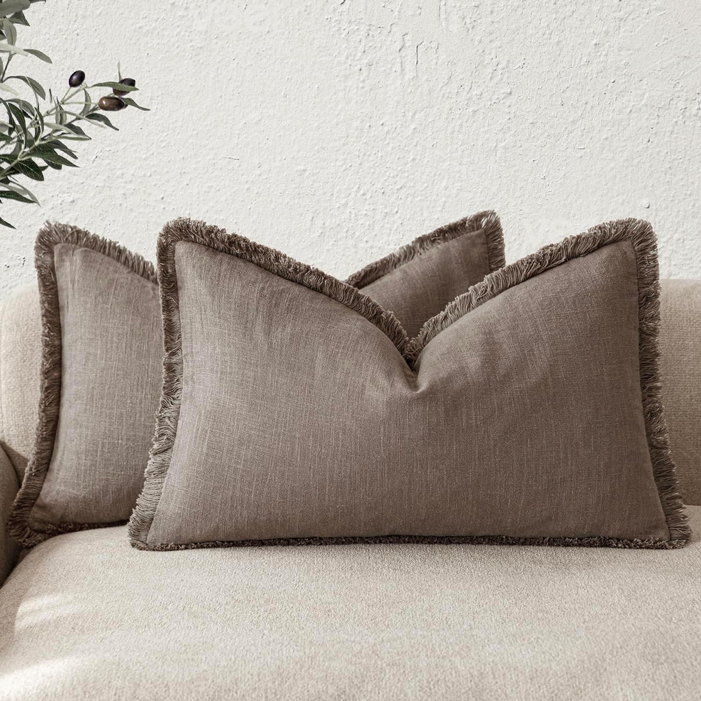 Foindtower Decorative Linen Fringe Throw Pillow Covers 24×24 Olive Green