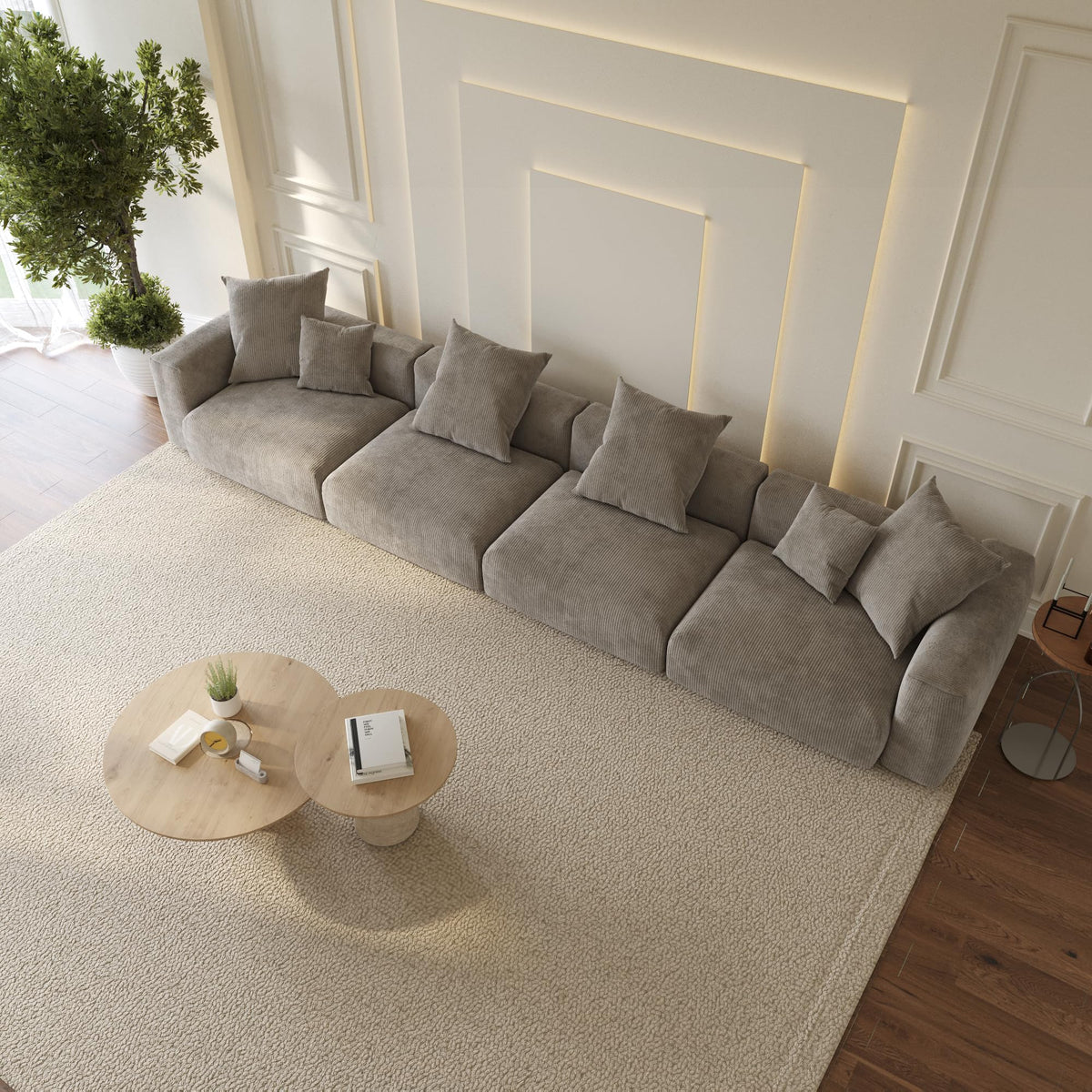 WJShome Cloud Couch Modular Sectional Sofa,141.73inch L Shaped Couch,Oversized Corduroy Couches with Ottoman and Pillows, Beige 4 Seaters Cushion Covers Removable& Washable