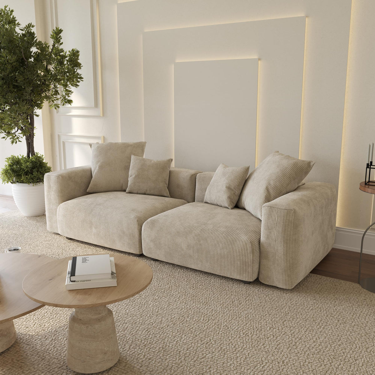 WJShome Cloud Couch Modular Sectional Sofa,141.73inch L Shaped Couch,Oversized Corduroy Couches with Ottoman and Pillows, Beige 4 Seaters Cushion Covers Removable& Washable