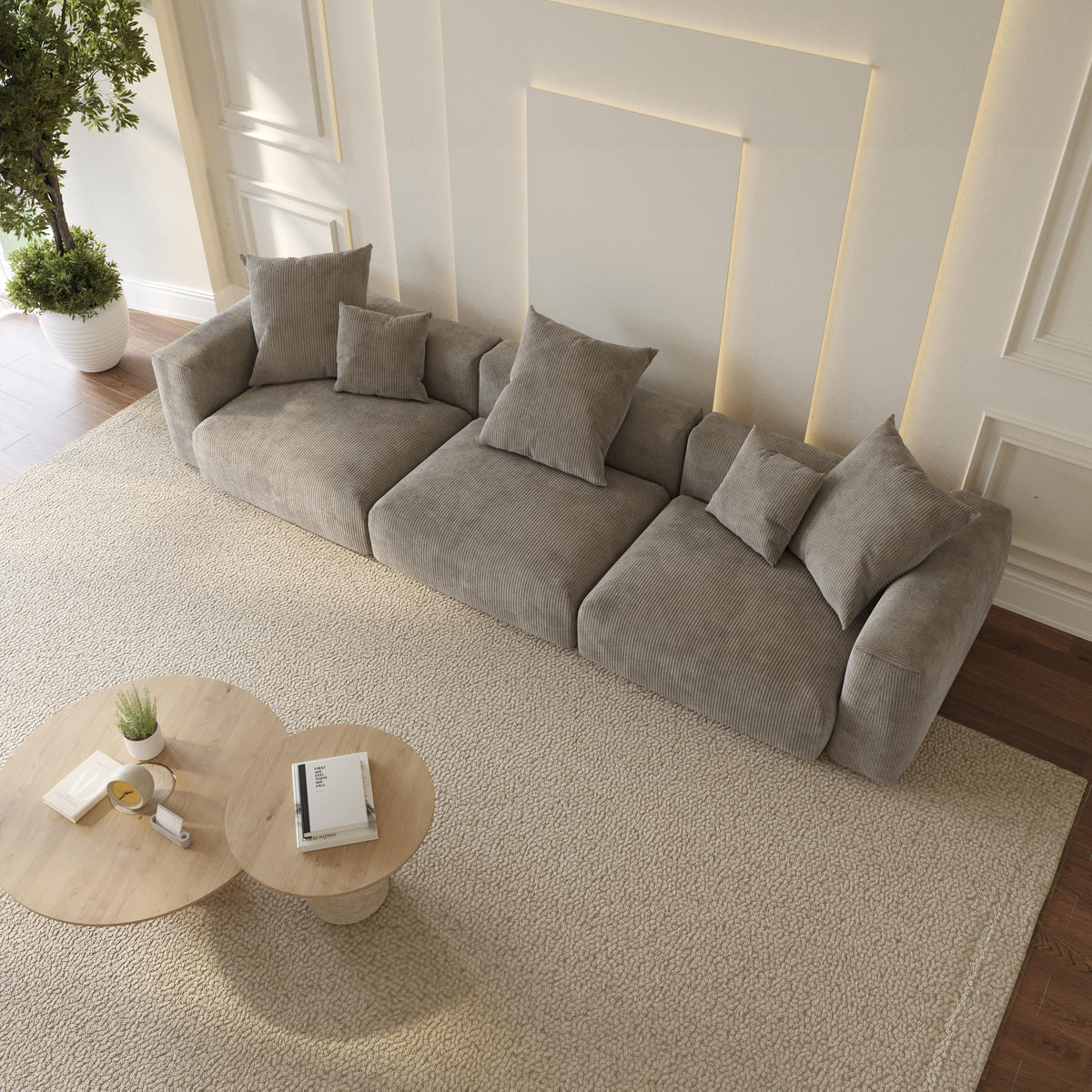 WJShome Cloud Couch Modular Sectional Sofa,141.73inch L Shaped Couch,Oversized Corduroy Couches with Ottoman and Pillows, Beige 4 Seaters Cushion Covers Removable& Washable