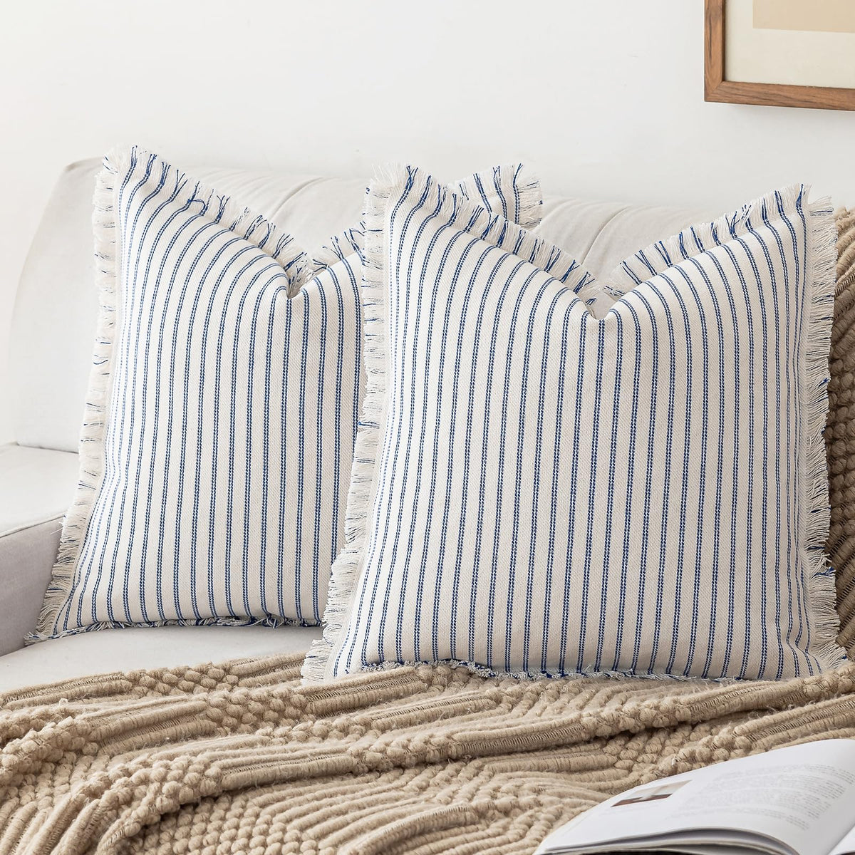 YEENAASY Throw Pillow Covers 18x18 Boho Striped Pillow Cases with Tassel