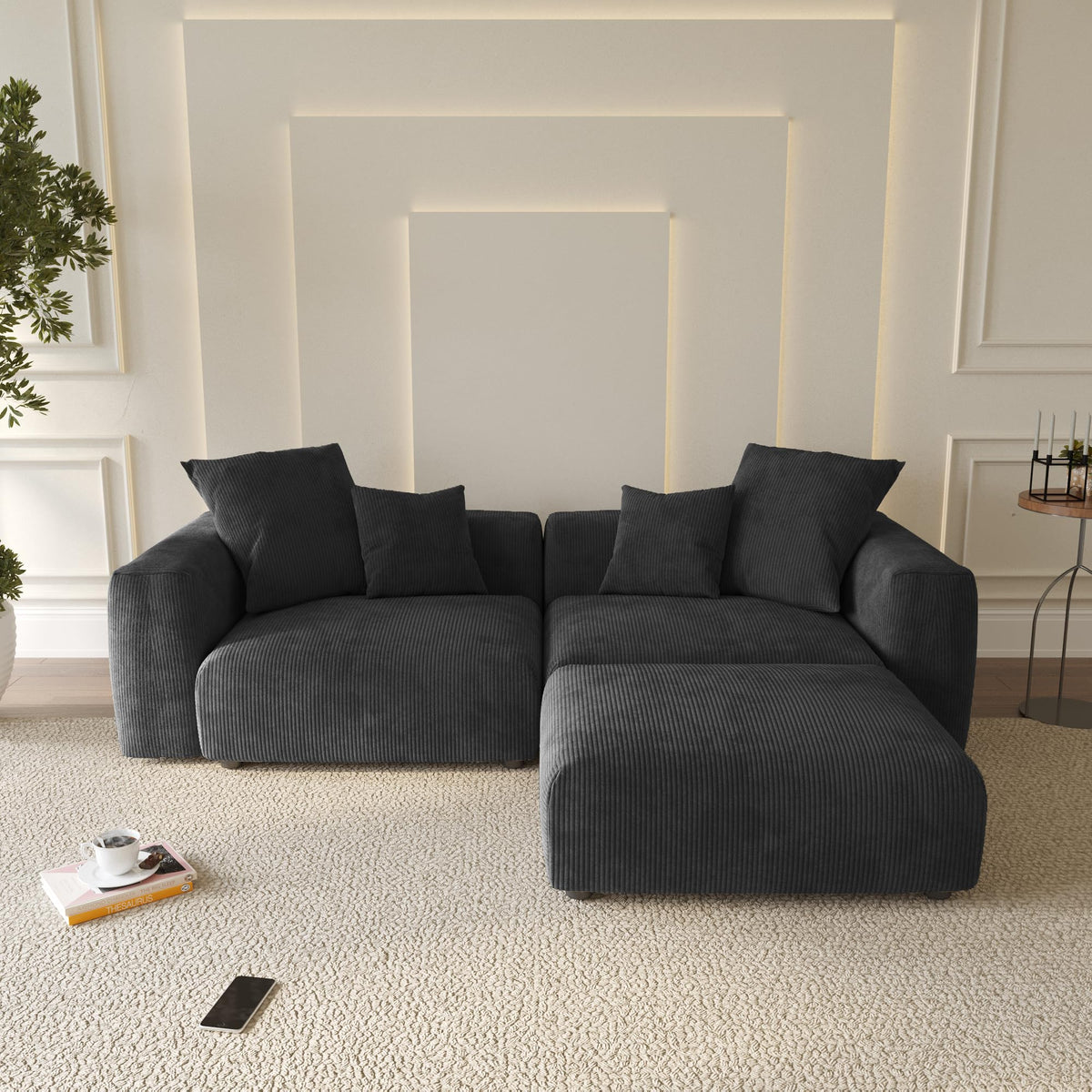 WJShome Cloud Couch Modular Sectional Sofa,141.73inch L Shaped Couch,Oversized Corduroy Couches with Ottoman and Pillows, Beige 4 Seaters Cushion Covers Removable& Washable