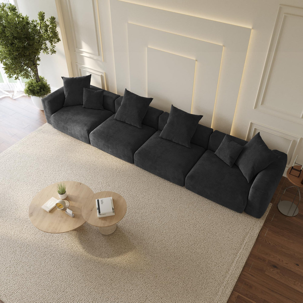 WJShome Cloud Couch Modular Sectional Sofa,141.73inch L Shaped Couch,Oversized Corduroy Couches with Ottoman and Pillows, Beige 4 Seaters Cushion Covers Removable& Washable
