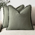 Foindtower Decorative Linen Fringe Throw Pillow Covers 24×24 Olive Green