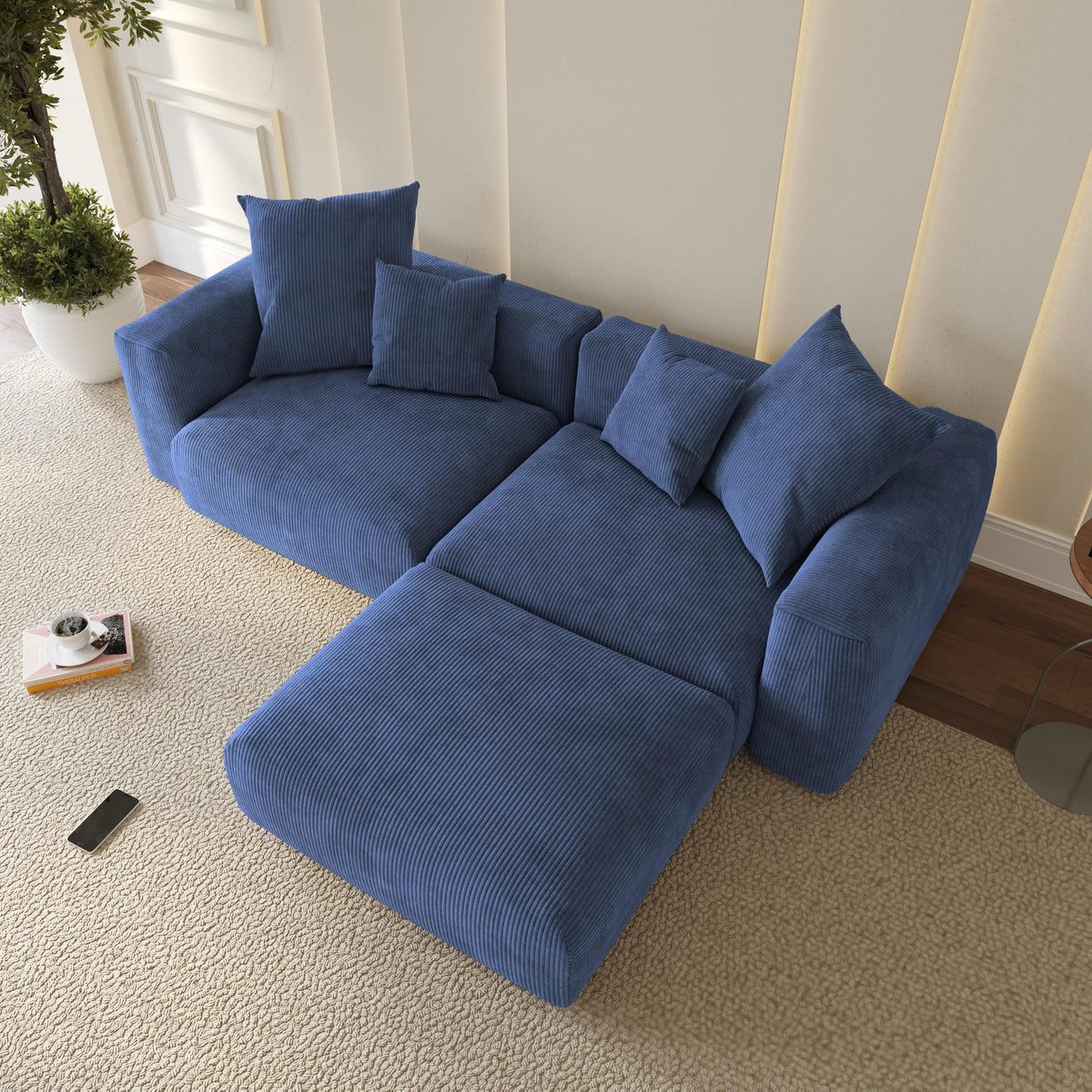 WJShome Cloud Couch Modular Sectional Sofa,141.73inch L Shaped Couch,Oversized Corduroy Couches with Ottoman and Pillows, Beige 4 Seaters Cushion Covers Removable& Washable