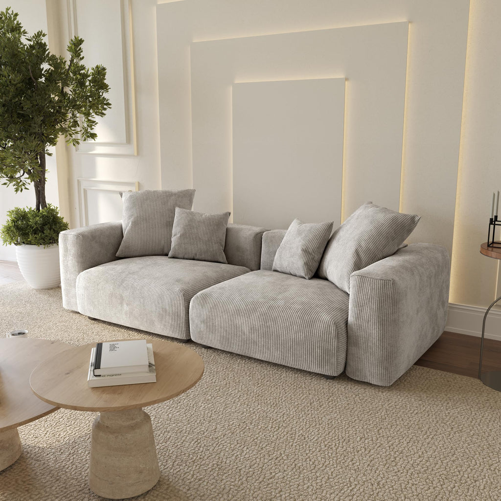 WJShome Cloud Couch Modular Sectional Sofa,141.73inch L Shaped Couch,Oversized Corduroy Couches with Ottoman and Pillows, Beige 4 Seaters Cushion Covers Removable& Washable
