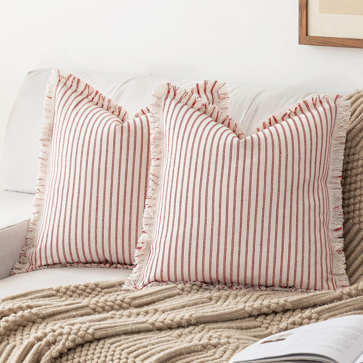 YEENAASY Throw Pillow Covers 18x18 Boho Striped Pillow Cases with Tassel