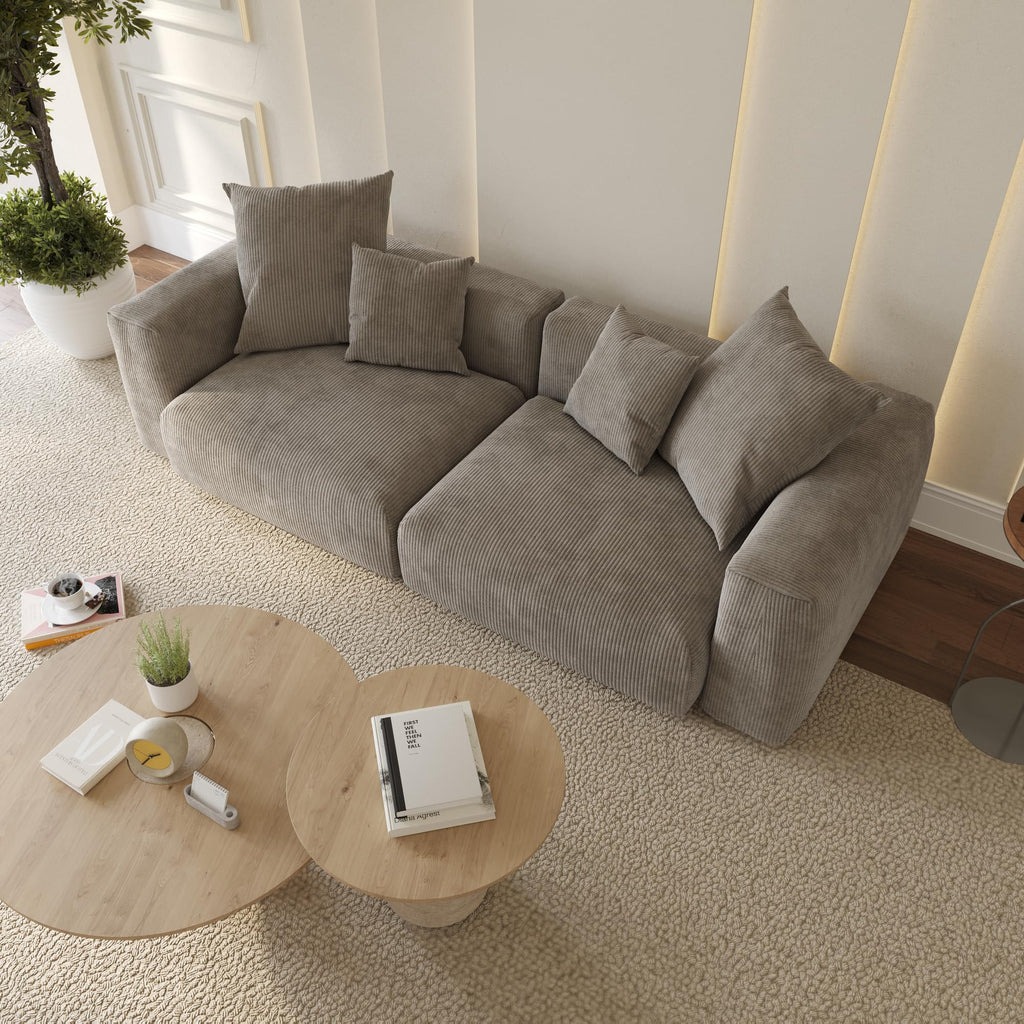 WJShome Cloud Couch Modular Sectional Sofa,141.73inch L Shaped Couch,Oversized Corduroy Couches with Ottoman and Pillows, Beige 4 Seaters Cushion Covers Removable& Washable