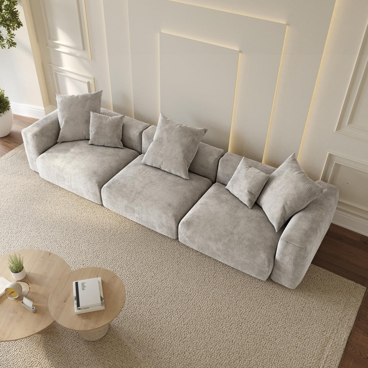 WJShome Cloud Couch Modular Sectional Sofa,141.73inch L Shaped Couch,Oversized Corduroy Couches with Ottoman and Pillows, Beige 4 Seaters Cushion Covers Removable& Washable