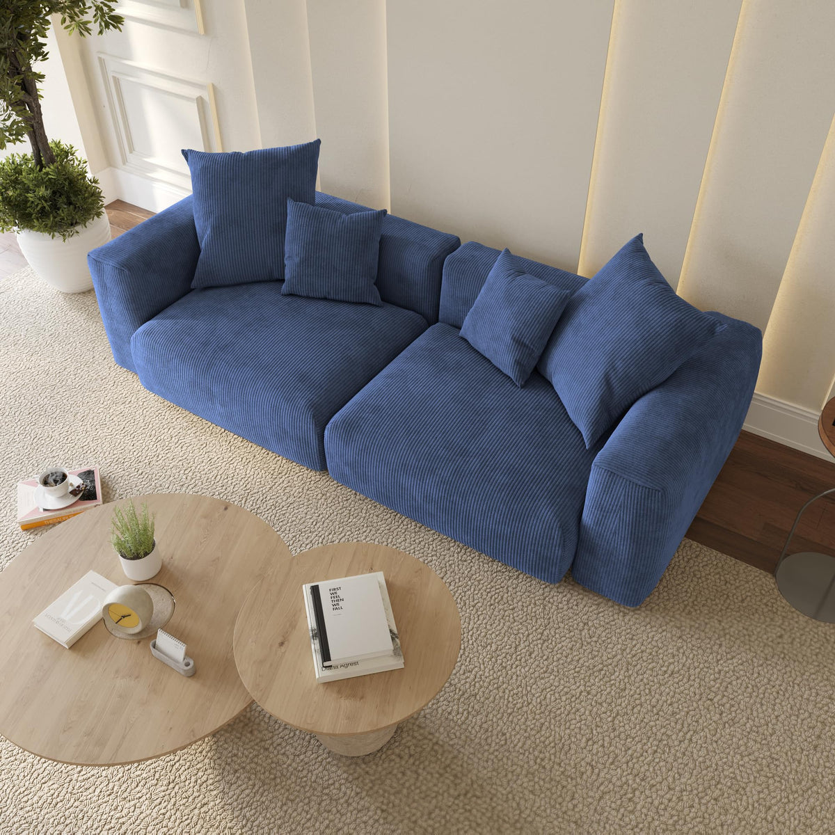 WJShome Cloud Couch Modular Sectional Sofa,141.73inch L Shaped Couch,Oversized Corduroy Couches with Ottoman and Pillows, Beige 4 Seaters Cushion Covers Removable& Washable