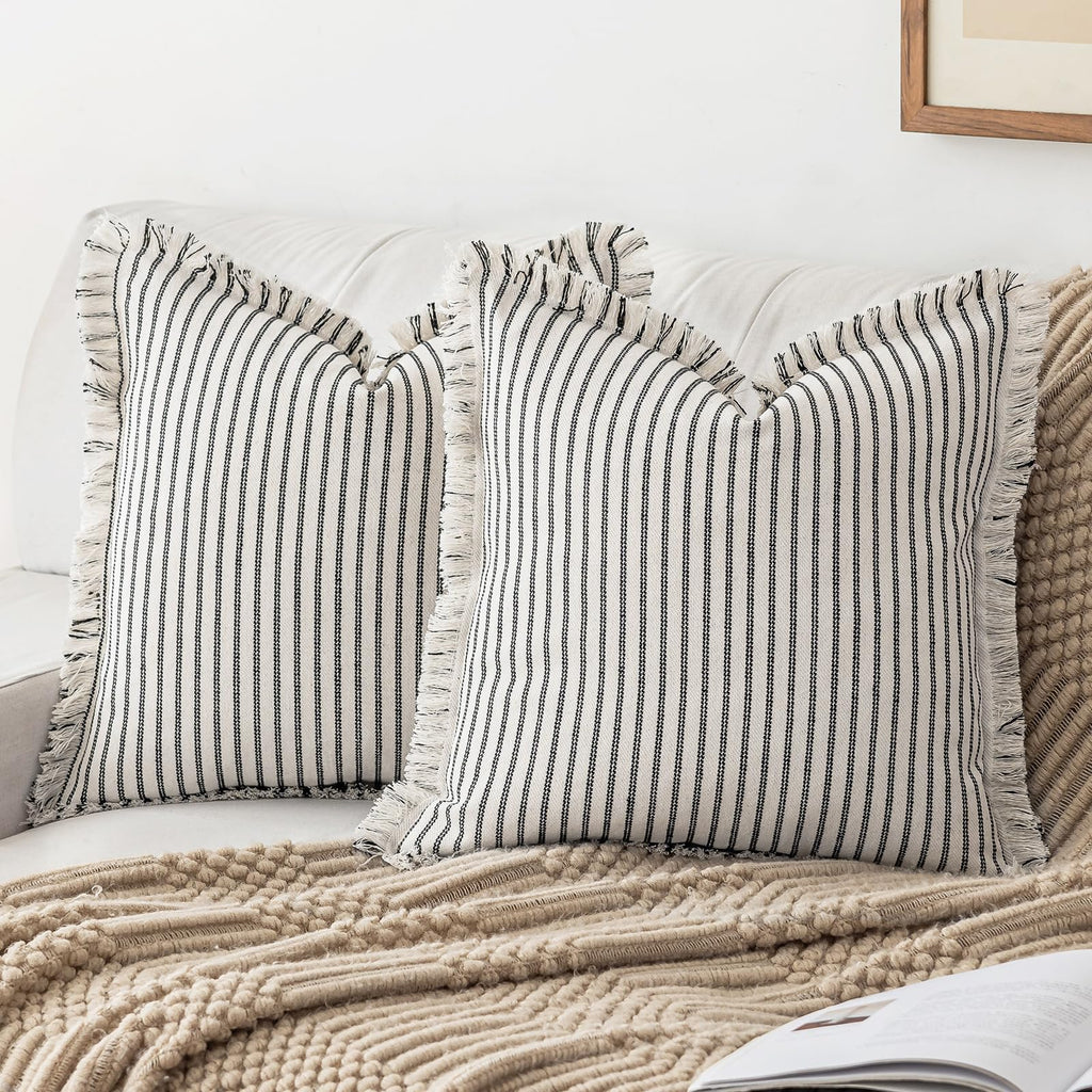 YEENAASY Throw Pillow Covers 18x18 Boho Striped Pillow Cases with Tassel