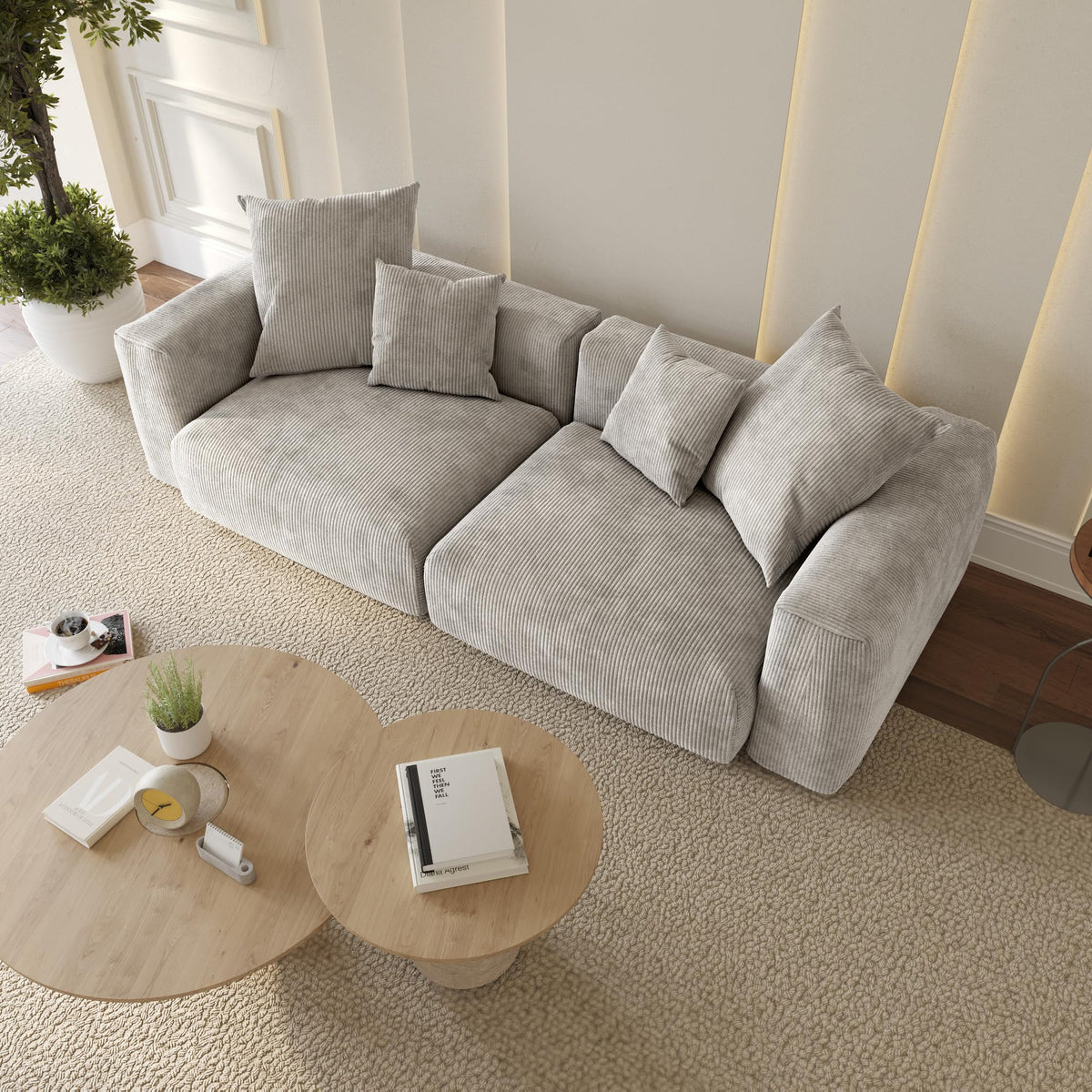 WJShome Cloud Couch Modular Sectional Sofa,141.73inch L Shaped Couch,Oversized Corduroy Couches with Ottoman and Pillows, Beige 4 Seaters Cushion Covers Removable& Washable