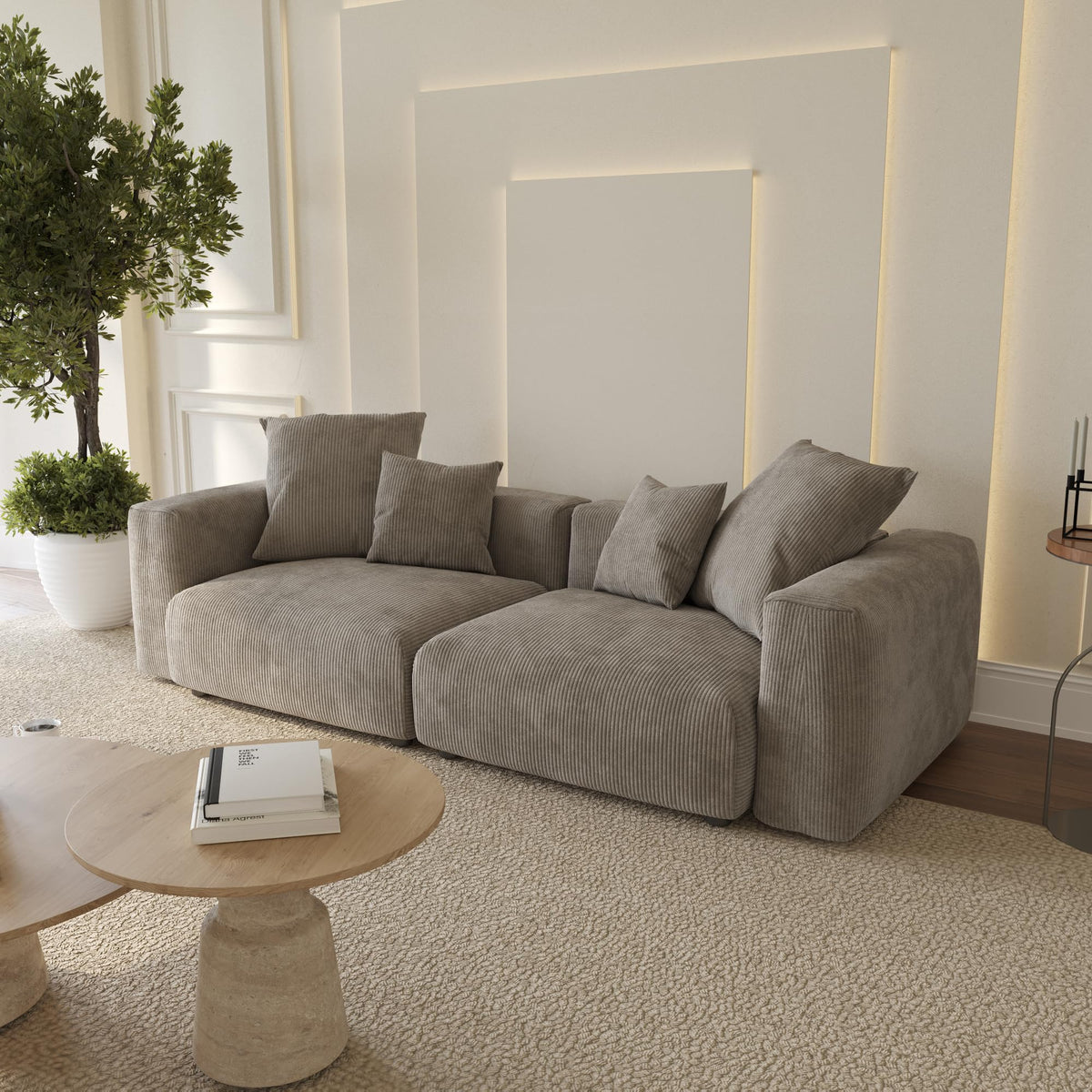 WJShome Cloud Couch Modular Sectional Sofa,141.73inch L Shaped Couch,Oversized Corduroy Couches with Ottoman and Pillows, Beige 4 Seaters Cushion Covers Removable& Washable